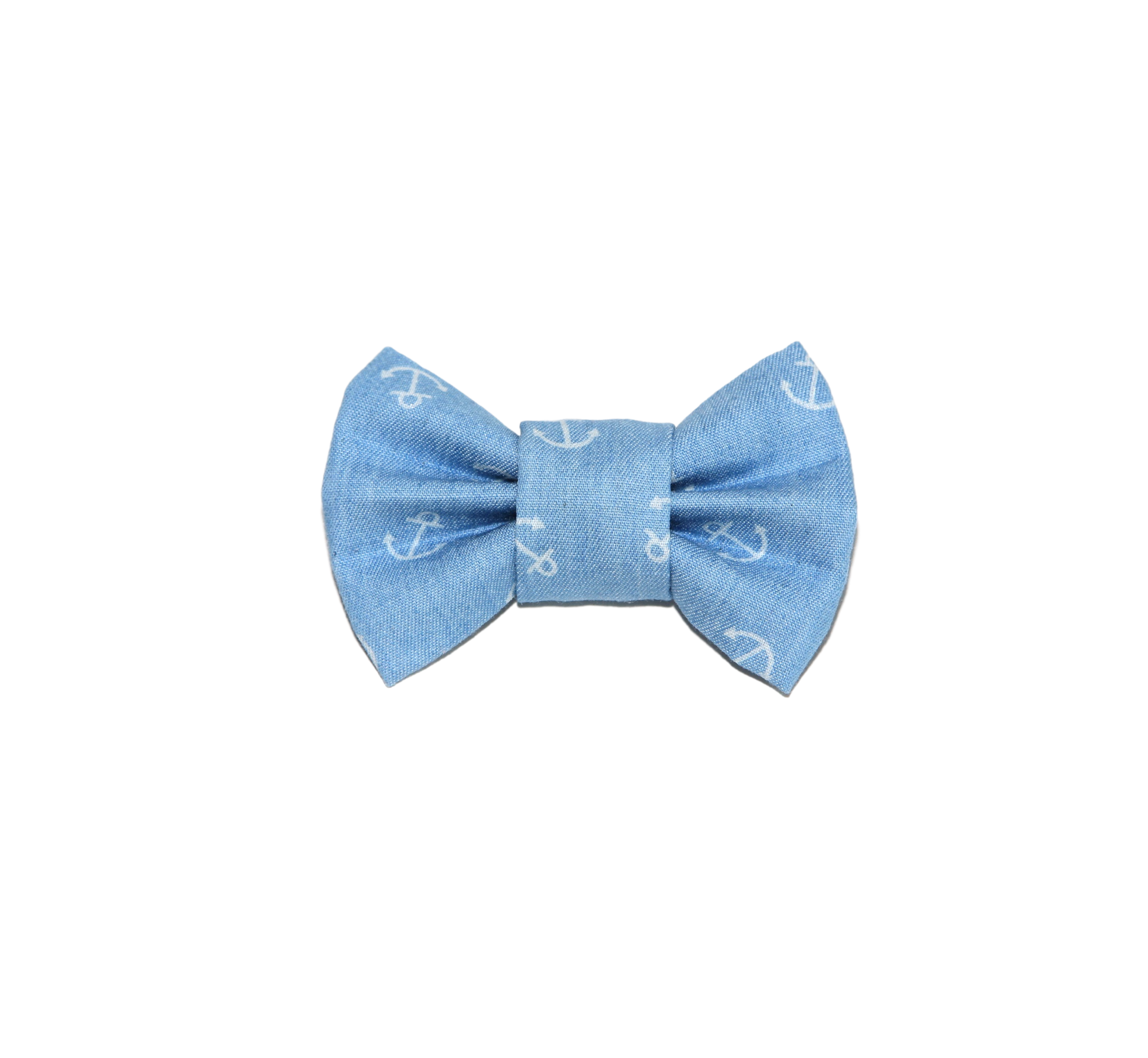 Dog bow tie light blue with white anchors